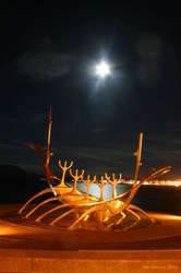 The viking boat under a full moon