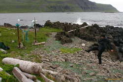 Wolfgang shoots, FC Bolungarvík.  All equipment provided by the sea, (Including the ball)