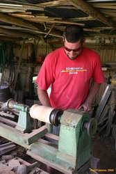 Shawn working at the lathe