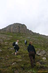 Bjöggi, Björn and Eva walking up to Valshamar
