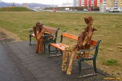 Scrap wood sculptures along Kirkjusandur