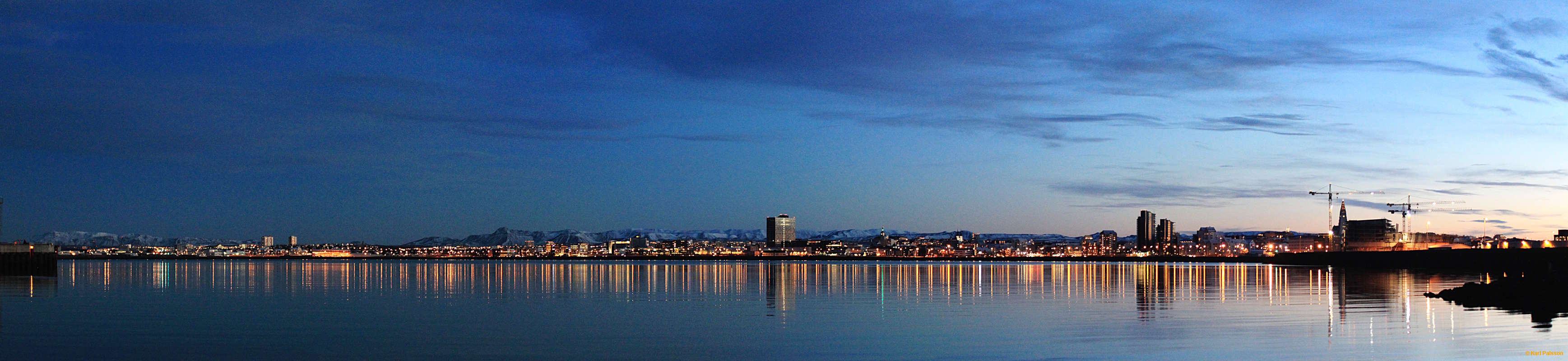 Dusk falling on Reykjavik