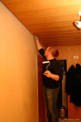 Björn working on the walls