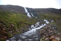Waterfall on Bæjará, by the road in Veiðileysa