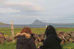Kata, Begga and the view across to Reykjarneshyrna