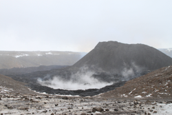 Steaming lava on the east of the original crater