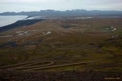 HÃ©raÃ°ssandur and JÃ¶kulsÃ¡ Ã¡ dal, across to DyrfjÃ¶ll, from HellisheiÃ°i (route 917)
